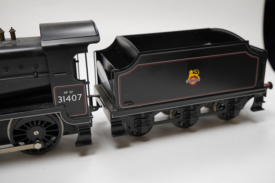 A boxed Bassett-Lowke by Corgi 0 gauge tinplate BR N class 2-6-0 tender locomotive, 31407, intended for two or three rail running (the pick ups for the centre rail and switch in the cab have been removed), (BL99004)